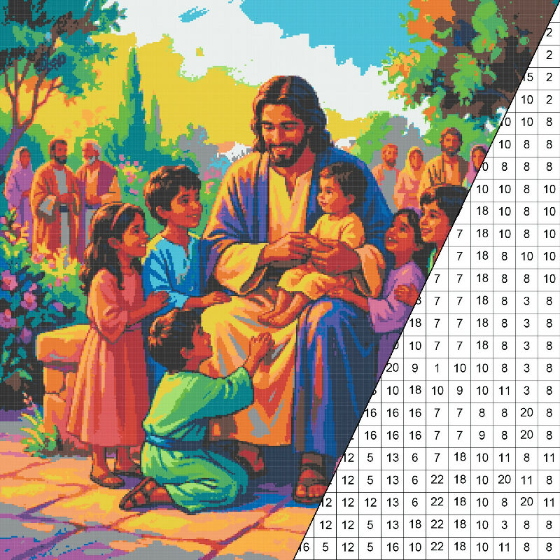 Jesus and the Children Collaborative Color by Number | Giant Group Activity Poster | Biblical Art | Watercolor Style