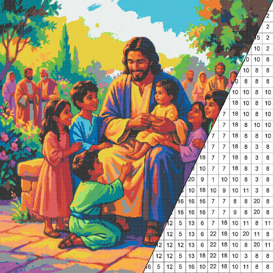 Jesus and the Children Collaborative Color by Number | Giant Group Activity Poster | Biblical Art | Watercolor Style