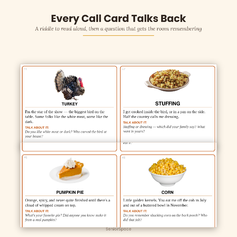 Thanksgiving Picture Bingo, 25 Printable Cards, Call Cards with Clues, Discussion Questions