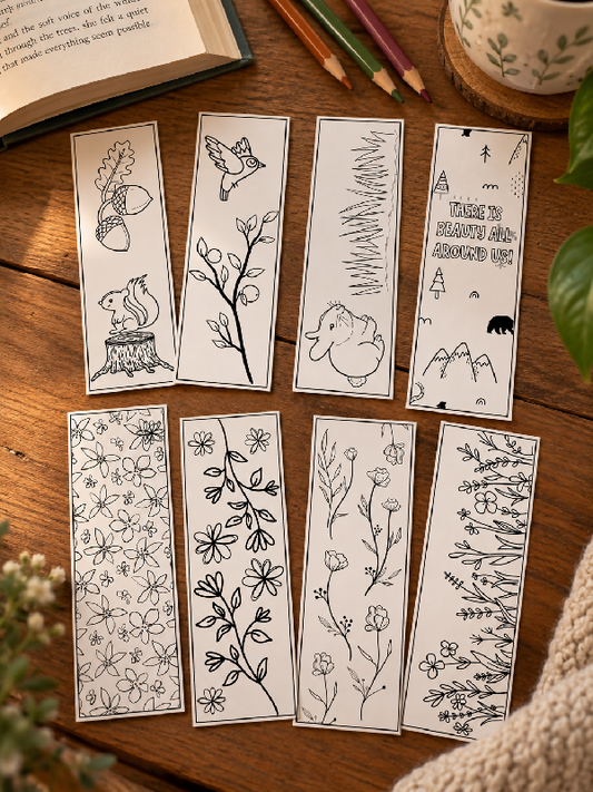 Floral & Woodland Animal Coloring Bookmark Pages, Nature Appreciation Activity