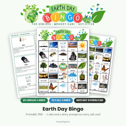 Earth Day Bingo , 25 Printable Nature Cards, Call Cards with Clues,