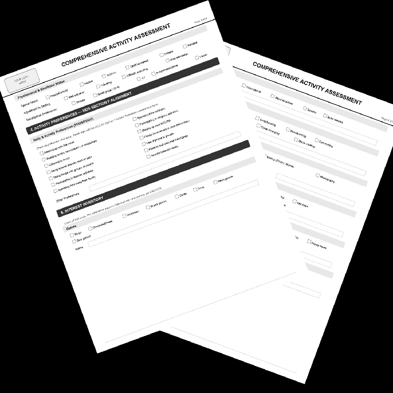 CMS-Aligned Activity Assessment Form | Fillable PDF for Activity Directors & Life Enrichment Coordinators