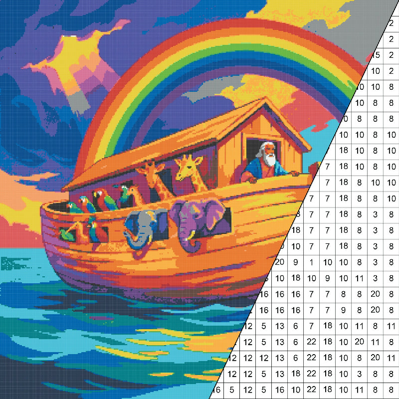 Noah's Ark Collaborative Color by Number | Giant Group Activity Poster | Biblical Art | Watercolor Style