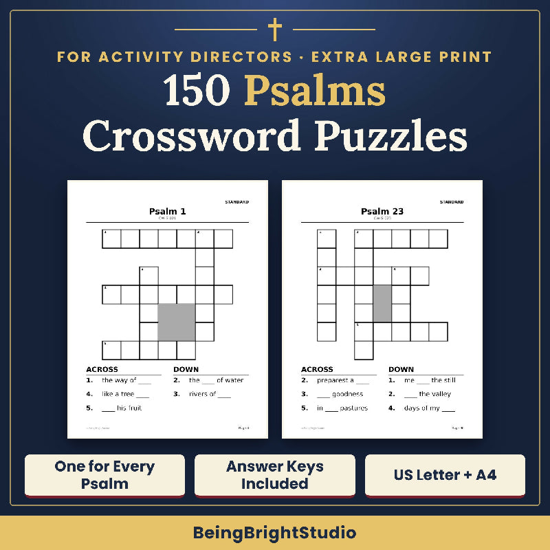 Psalms Crossword Puzzles for Seniors | 150 Extra Large Print Puzzles | Activity Director Printable