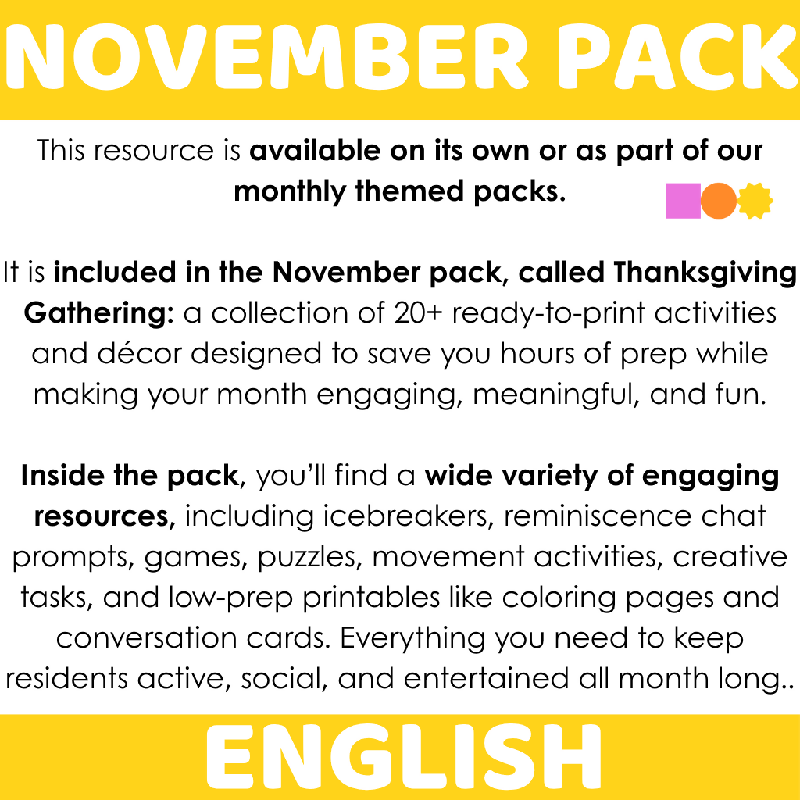 Thanksgiving Themed Conversation Board Game for Seniors | Discussion Questions for Memory Care & Social Engagement November-Themed| Icebreaker Activity for Older Adults to Share Thanksgiving