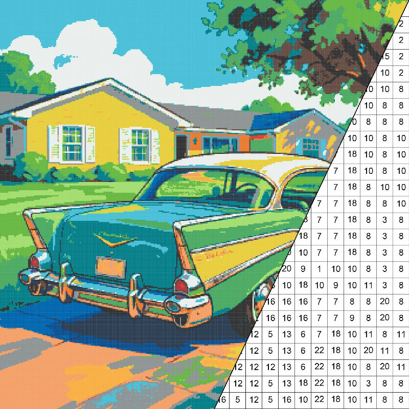 1957 Chevrolet Bel-Air Collaborative Color by Number | Giant Group Activity Poster | Nostalgia Activity | Watercolor Style