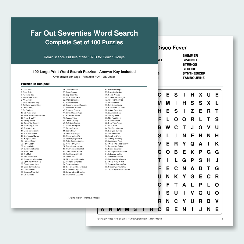 Far Out Seventies Word Search: 100 Large Print 1970s Nostalgia Puzzles for Seniors, Reminiscence Activity (Printable PDF)