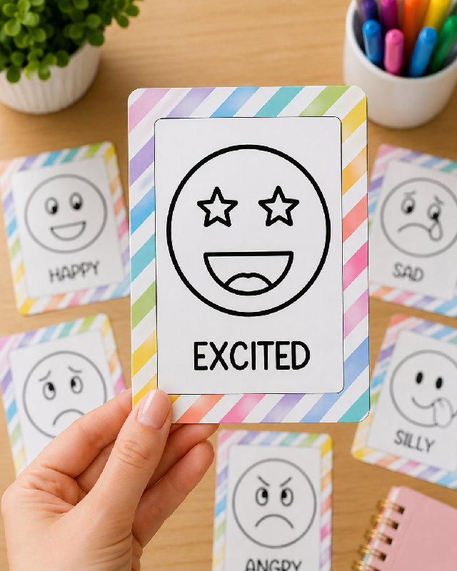 Emotion Flashcards 2 Versions, Photo Facial Expressions & Emotions Icon