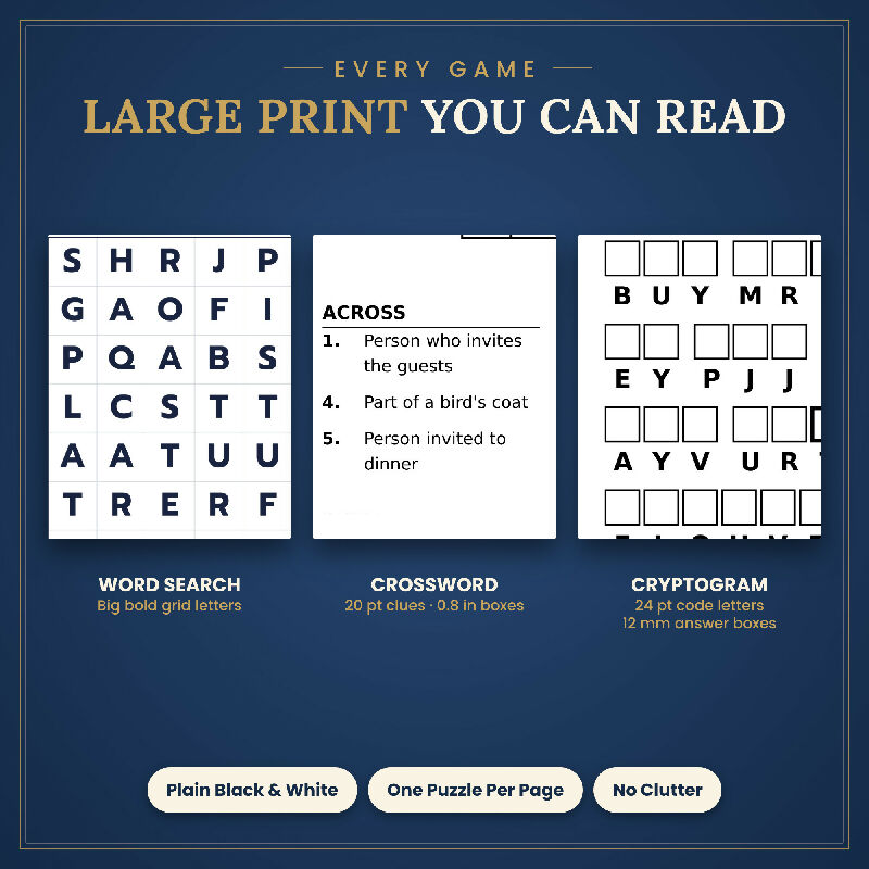 Fall Thanksgiving Puzzle Bundle for Seniors, 150 Large Print Puzzles, Word Search Crossword Cryptogram, Activity Planner