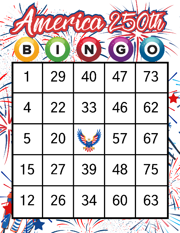 Patriotic America 250th BINGO | Semiquincentennial BINGO | Party Game
