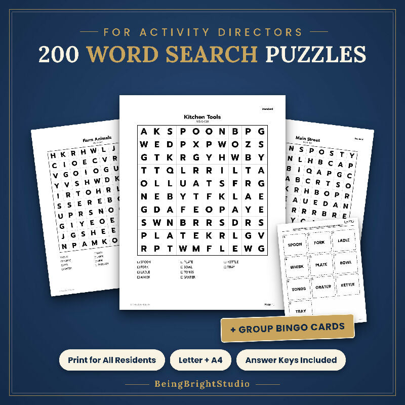 Extra Large Print Word Search for Seniors, 200 Printable Puzzles, Bingo Bonus, US Letter and A4