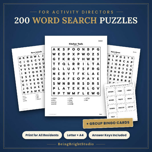 Extra Large Print Word Search for Seniors, 200 Printable Puzzles, Bingo Bonus, US Letter and A4
