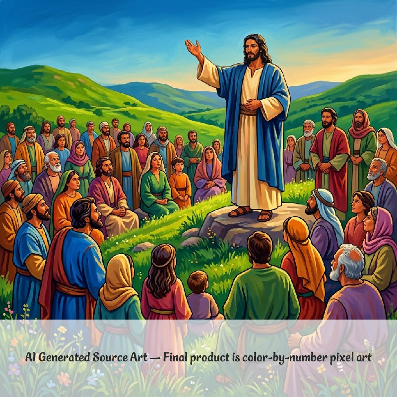 Sermon on the Mount Collaborative Color by Number | Giant Group Activity Poster | Biblical Art | Watercolor Style