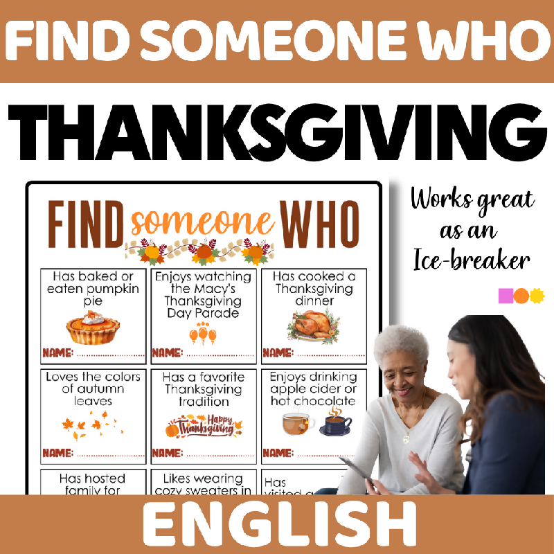 Thanksgiving Find Someone Who Activity for Seniors - November-Themed Icebreaker Game for Senior Living and Group Activities - Fun Group Activity for Cognitive Stimulation and Social