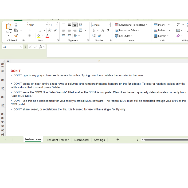 MDS Care Plan Tracker Excel Template | Nursing Home mds Coordinator Tool | R.A.I Schedule, Due Dates, Dashboard | SNF LTC