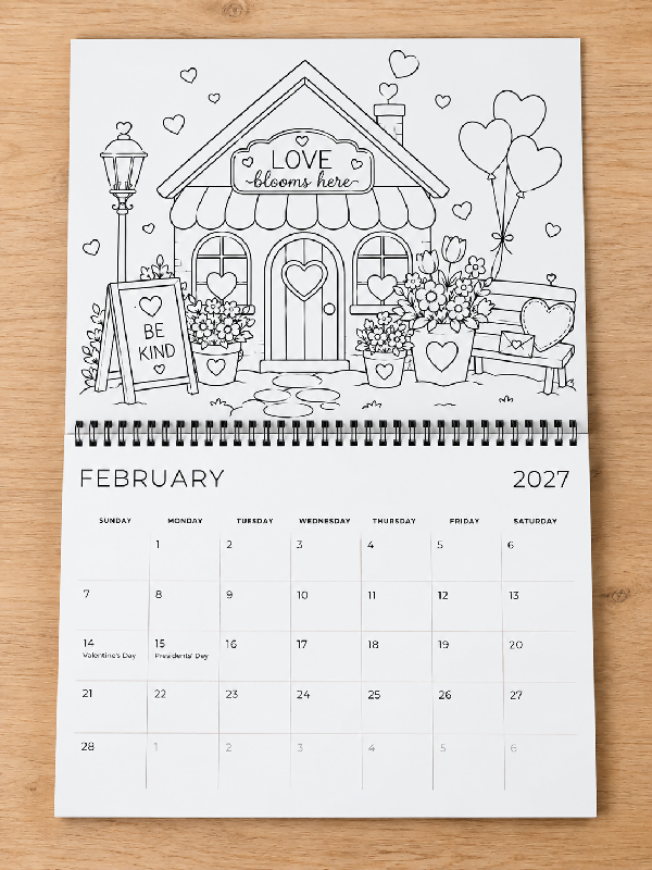 2027 Color Your Own Calendar, DIY Make Your Own 12 Month Wall Calendar, Great Gift to Give to Families