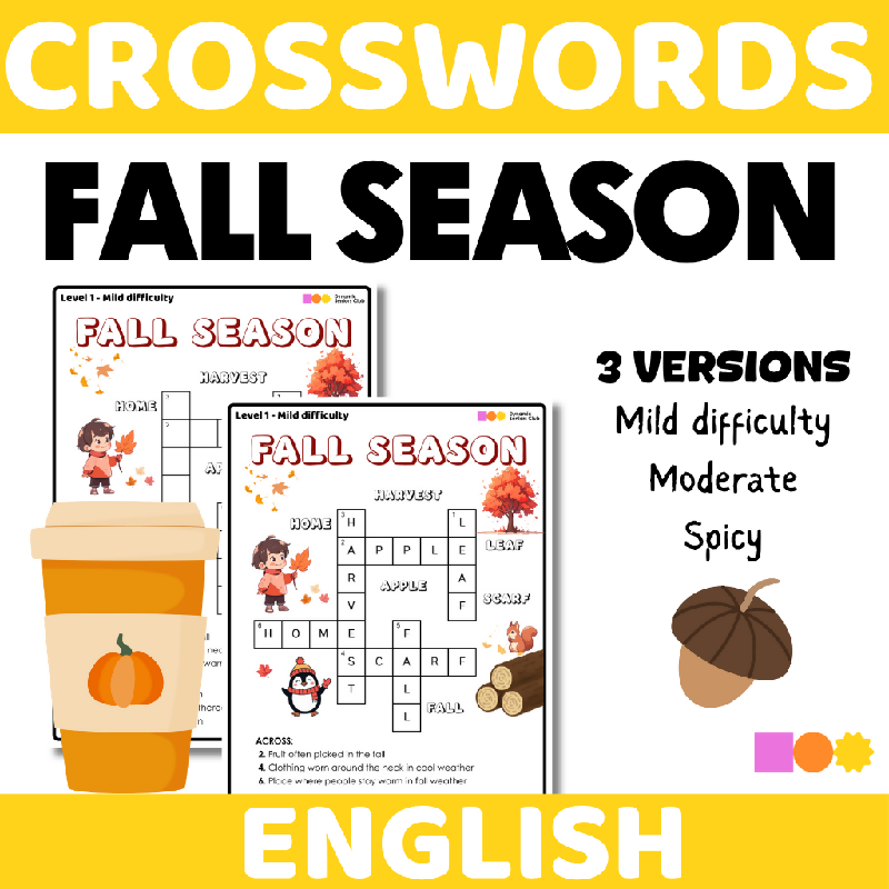 Fall Season Crossword Puzzles for Seniors | October-Themed Printable Brain Activities for Fine Motor & Cognitive Practice for Older Adults - Autumn-Themed