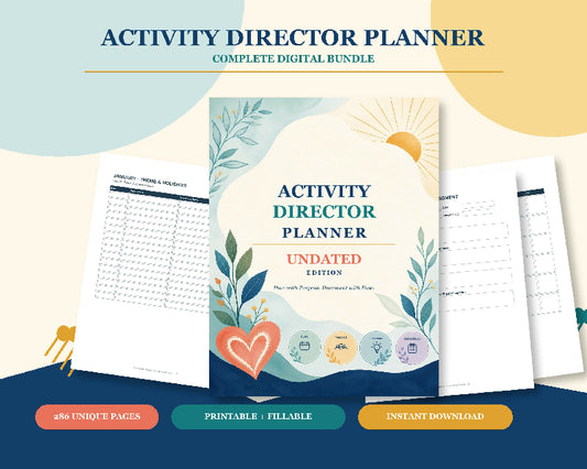 Activity Director Planner Bundle, Fillable PDF & Printable, Senior Living Activity Calendar and Documentation Logs