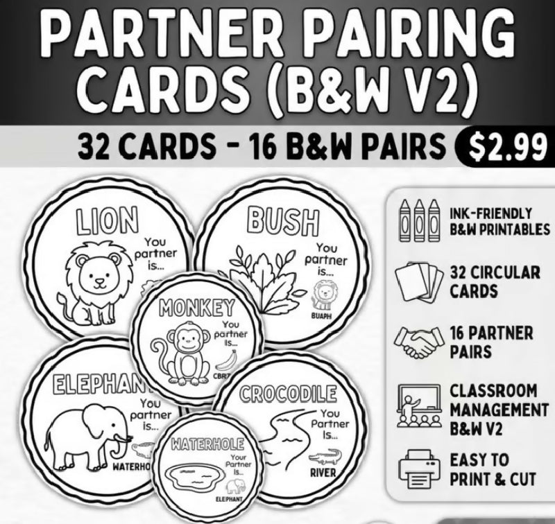 Partner Pairing Cards | Classroom Management & Cooperative Learning Activity (ready to color!)