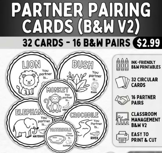 Partner Pairing Cards | Classroom Management & Cooperative Learning Activity (ready to color!)