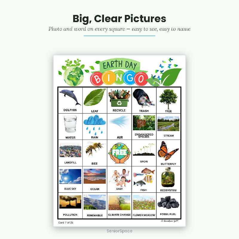 Earth Day Bingo , 25 Printable Nature Cards, Call Cards with Clues,