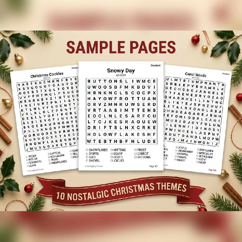 200 Large Print Christmas Word Searches + Bingo Calling Cards – Group Activity Set