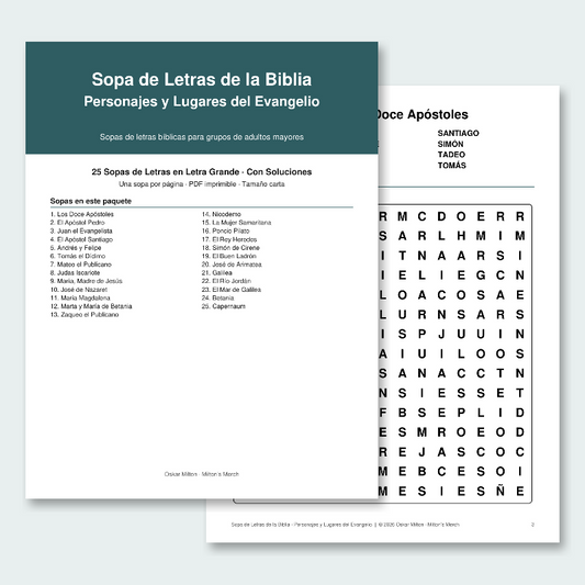 Spanish Bible Word Search for Seniors, Personajes y Lugares del Evangelio (People & Places of the Gospels): 25 Large Print Puzzles (Printable PDF)