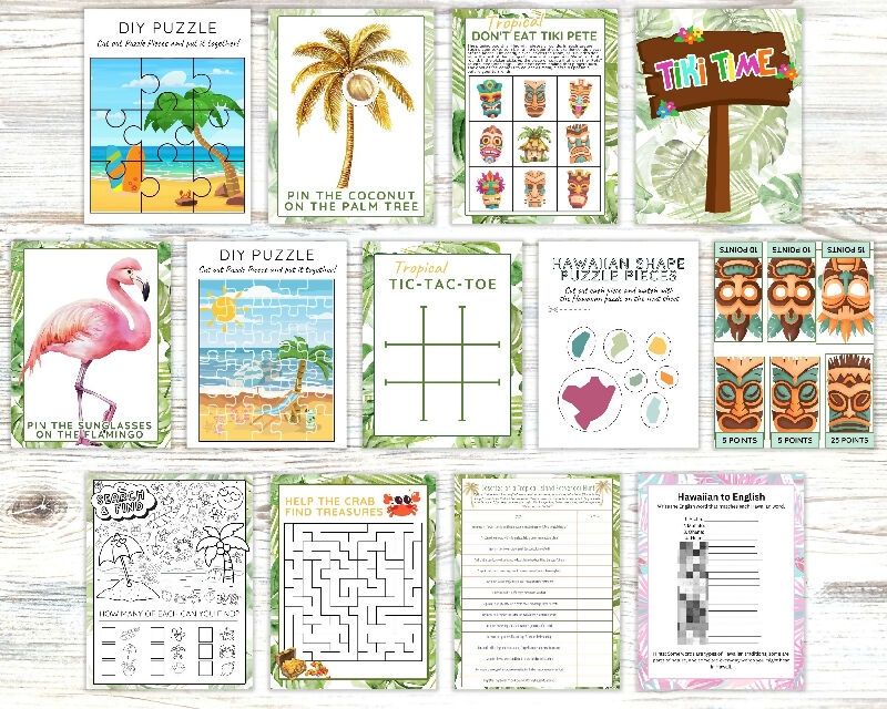 BIG Hawaiian Luau Activity Bundle, Bingo Boards, Playing Card, Scavenger Hunt, Includes Activity Protocols for Recreation Directors / Group