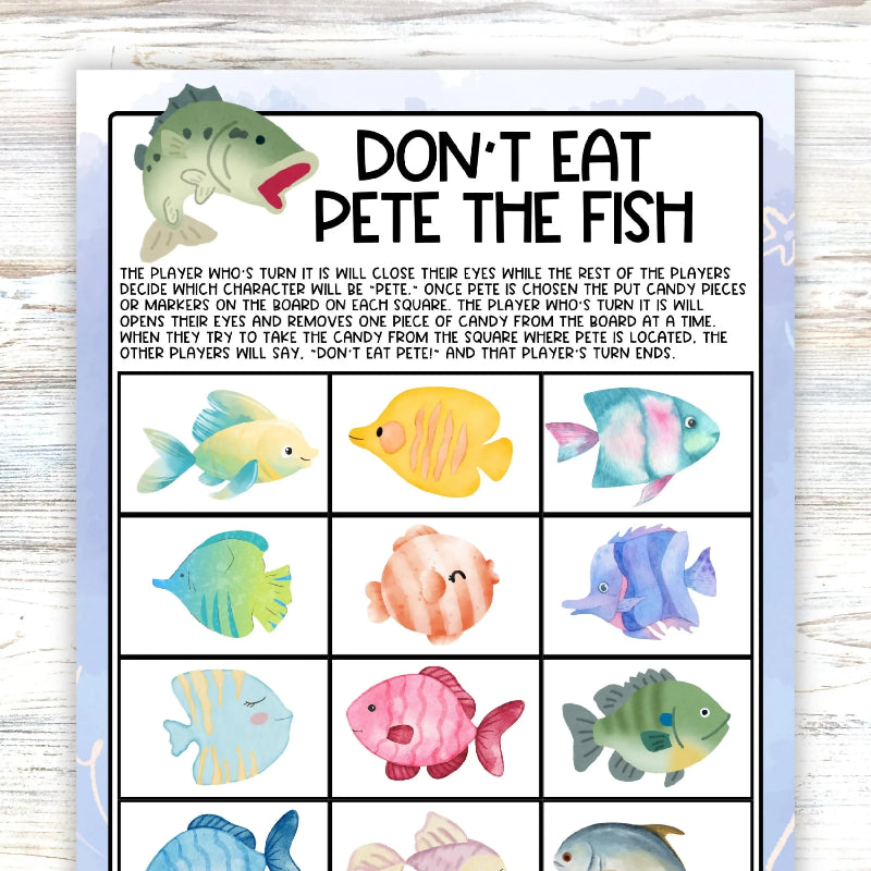 Don't Eat Pete Classic Easy Candy Game, Ocean Themed Activity - Includes Bonus Pin the Fish Game on the Anemone Like Tail on Donkey - Party Game