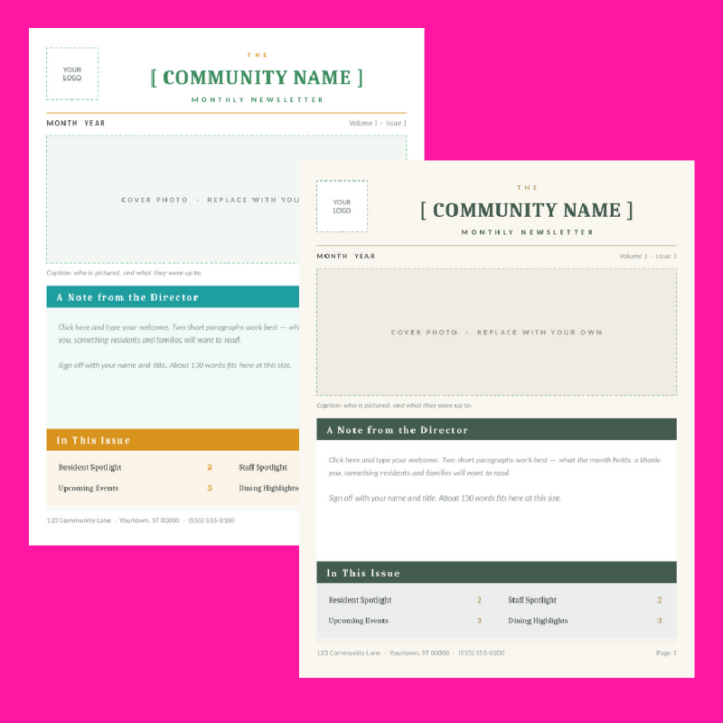 Newsletter Template | Editable Monthly PowerPoint Newsletter | 2 Styles 4 Pages Each | Publisher Alternative