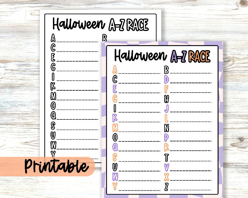 Halloween A-Z Race Game, Printable Activity, Cognitive Word Activity Worksheet, October Fall Party Game