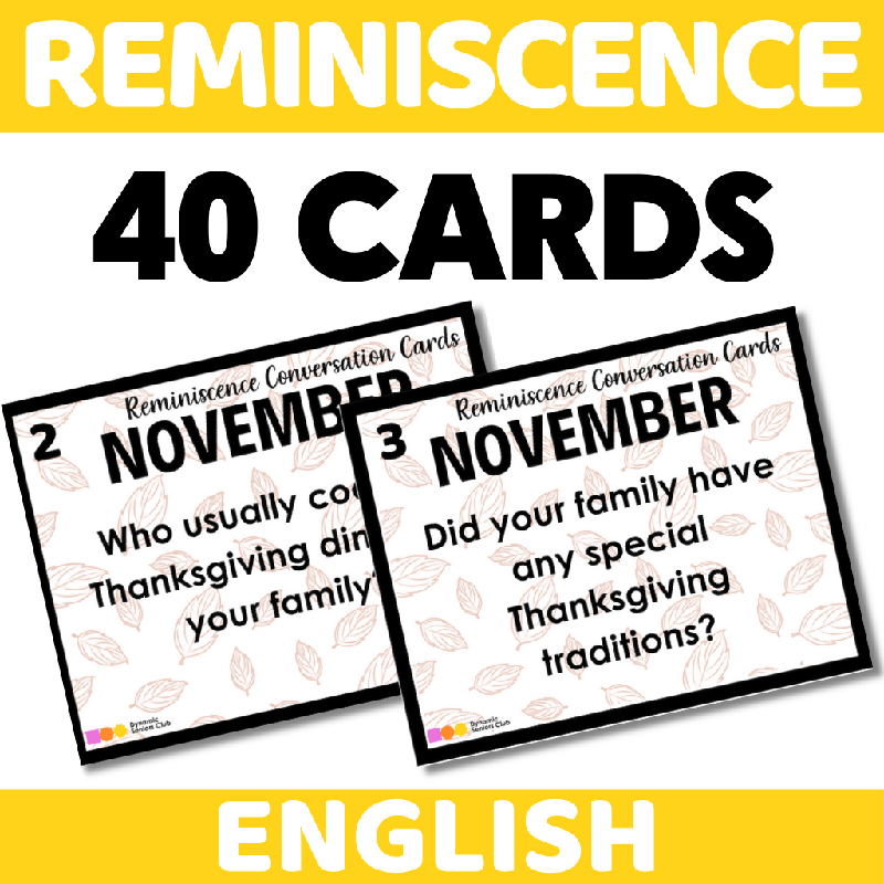 Thanksgiving Reminiscence Conversation Cards for Seniors | Gratitude Discussion Prompts for Memory Care & Engagement | Life Story Sharing Conversation Cards