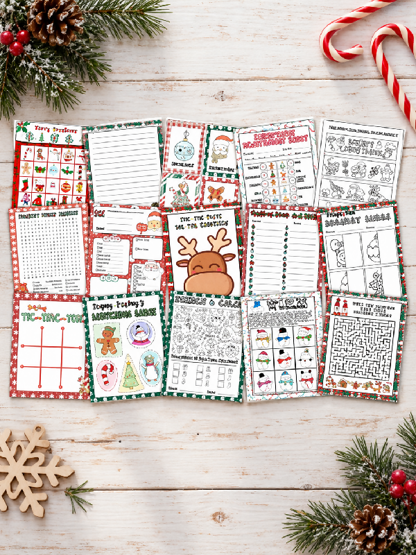 Christmas Activity Bundle, Left Right Party Games, Word Puzzles & Mazes, Don't Eat Pete, Scavenger Matching Cards, Stationary, Bookmarks & More