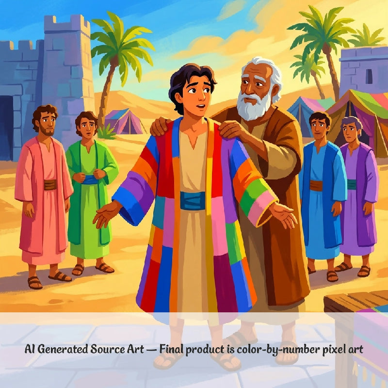 Joseph and His Brothers Collaborative Color by Number | Giant Group Activity Poster | Biblical Art | Watercolor Style