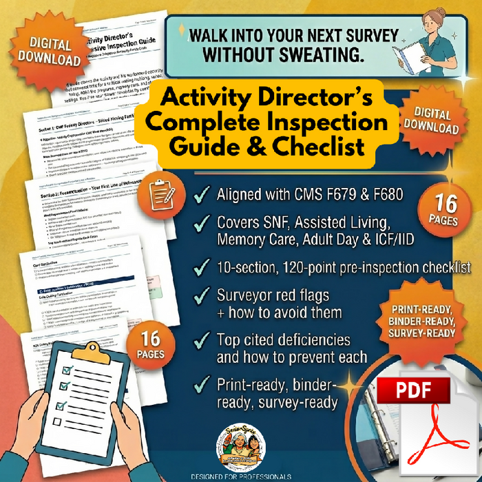 Activity Director Inspection Guide & Checklist | CMS F679 F680 Compliance | Nursing Home Assisted Living Memory Care Printable PDF