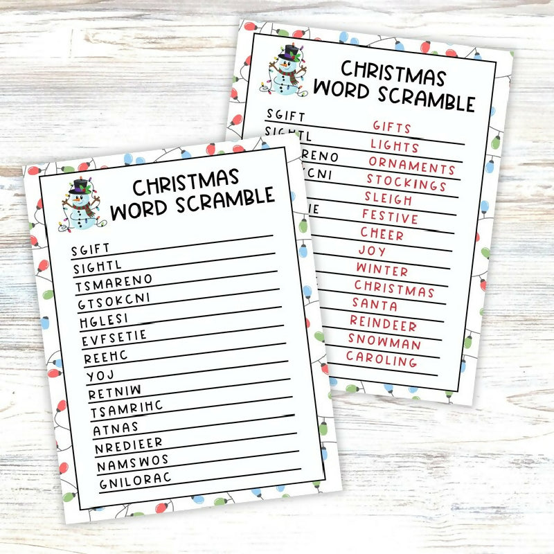 Christmas Word Game Puzzle Printable Worksheet Bundle, Holiday Word Search, Word Scramble and Decoder Secret Message, Festive Party Activity
