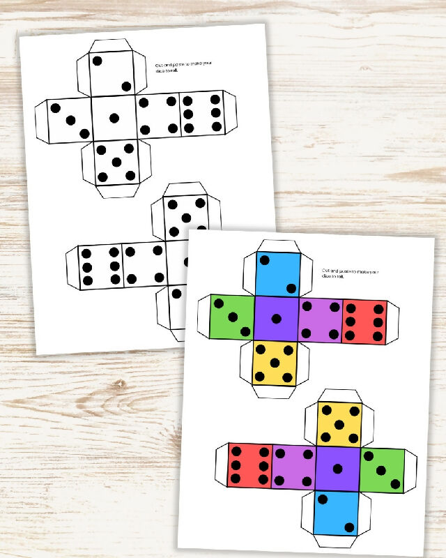 Printable Dice Template, Multiple Uses and Sizes, Cut - Fold - Glue Together, Black White and Color Versions Available, Two Sizes, Supplies for Group Activities