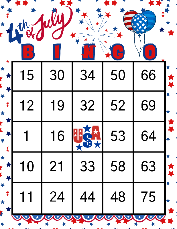 4th of July BINGO | Independence Day Bingo Printable | 50 Unique Game Boards | 75 Call Cards