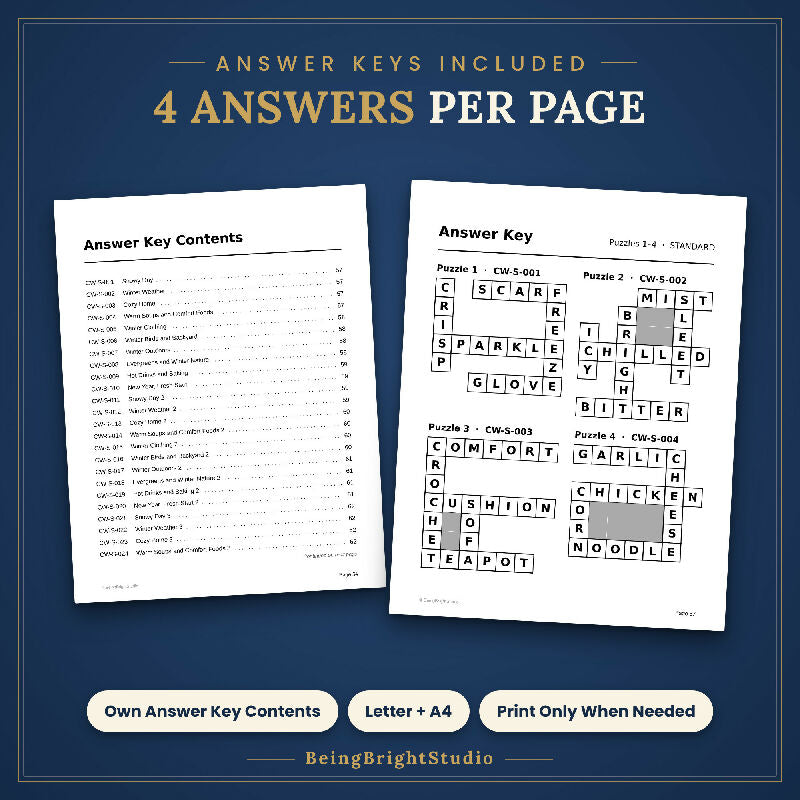Winter Crossword Puzzles for Seniors, 50 Extra Large Print Pages, Group Activity, Answer Keys