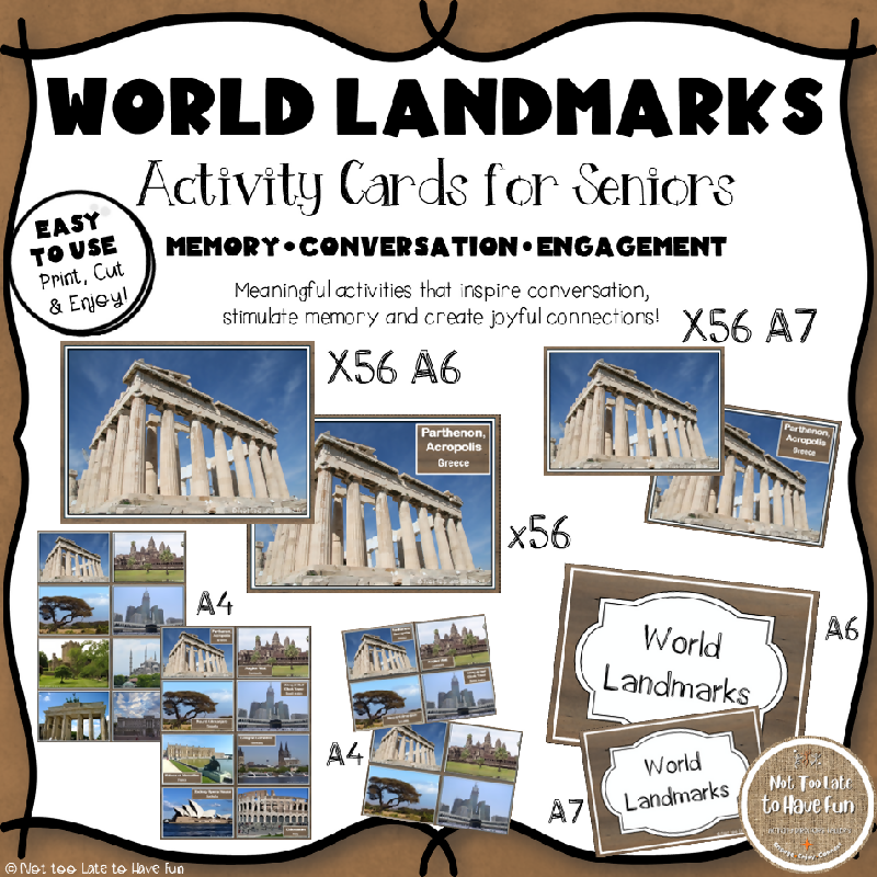 World Landmarks Activity Cards for Seniors | Real-Photo Memory, Matching & Reminiscence Games