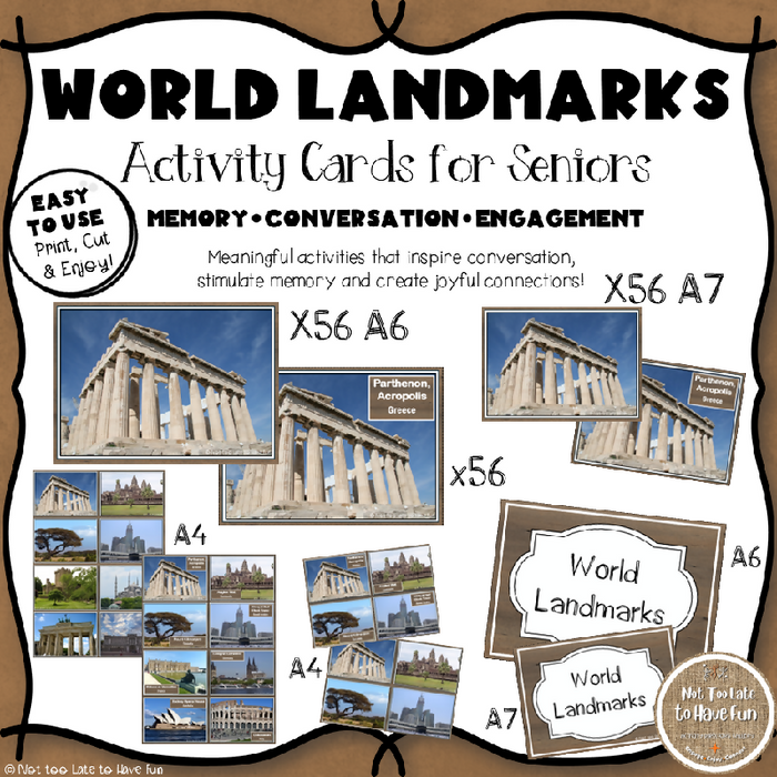 World Landmarks Activity Cards for Seniors | Real-Photo Memory, Matching & Reminiscence Games