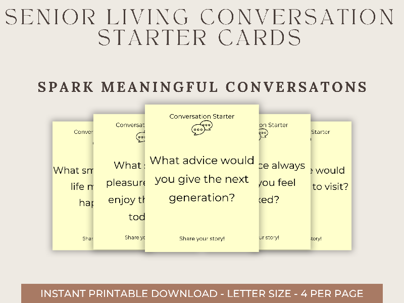 Senior Conversation Starter Cards, Reminiscing Questions, Memory Activity