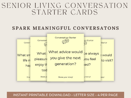 Senior Conversation Starter Cards, Reminiscing Questions, Memory Activity