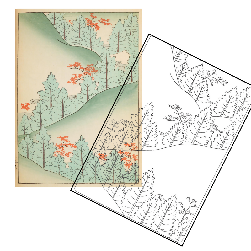 Shin-Bijutsukai Japanese Adult Coloring Book | Meiji Era Woodblock Prints & Floral Patterns | Dementia Activity | Art Therapy