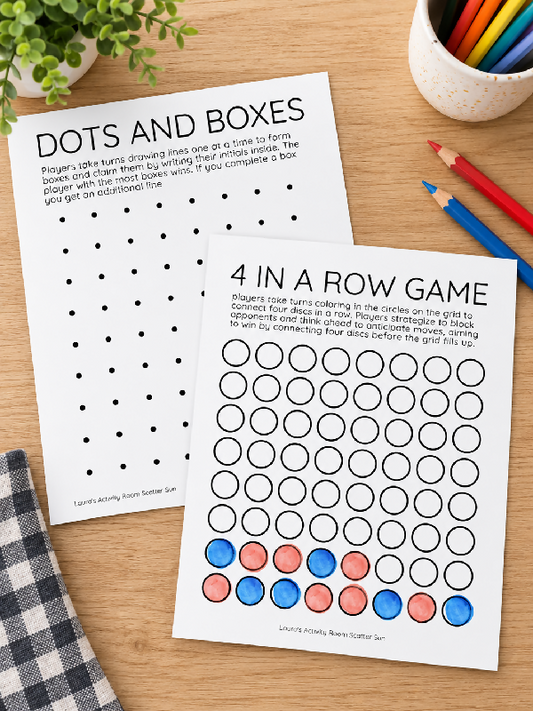 FREE RESOURCE - Printable Dots and Boxes Board, 4 in a Row Board - Printable Games for 1:1 Activities or Peer Leisure Activities