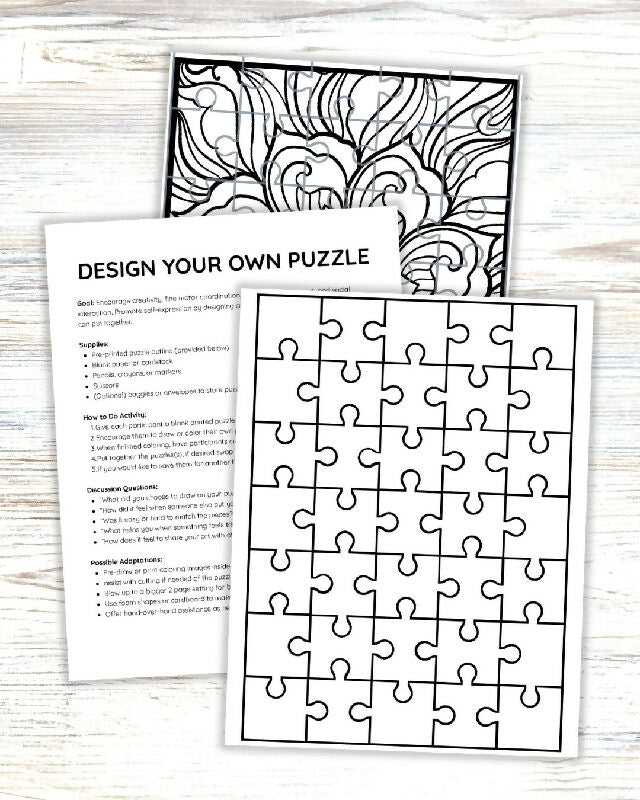 Design Your Own Puzzle Printable: DIY Puzzle Templates with Therapeutic Protocol for Adult Group Activities