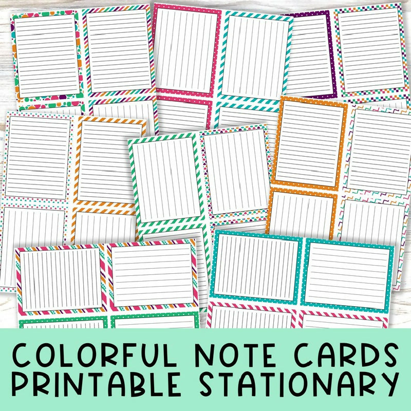 Printable Stationary for Writing Activities, Letter Writing/ Penpal's or Crafts, Borders, Lined Pages, and Lined 1/4 Page Cards, Desk Notes, Rainbow Border Bundle