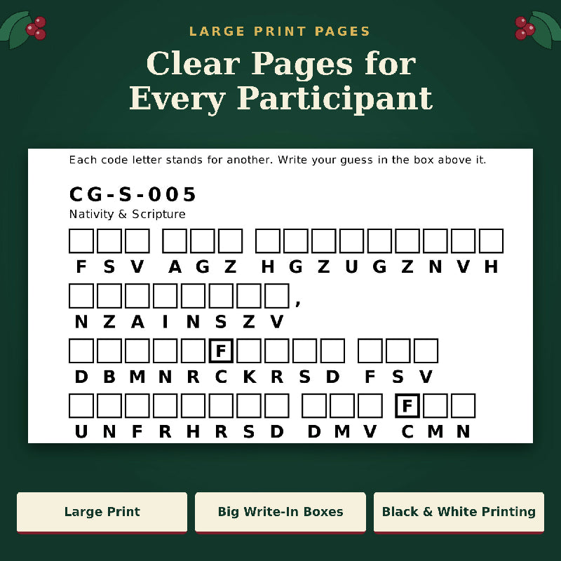 Christmas Cryptograms: 200 Large Print Puzzles in 2 Levels for Group Activities (Printable PDF, Letter + A4)