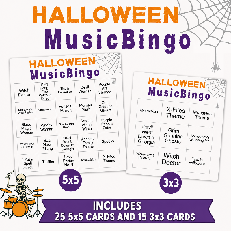 Halloween Music Bingo for Seniors | Printable Halloween Party Game | YouTube and Spotify Playlist included