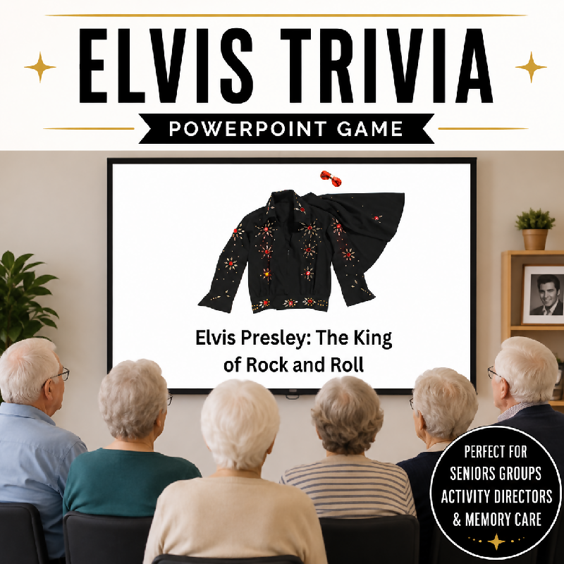 Elvis Trivia PowerPoint Game for Seniors | Reminiscence Activity (Digital Download)